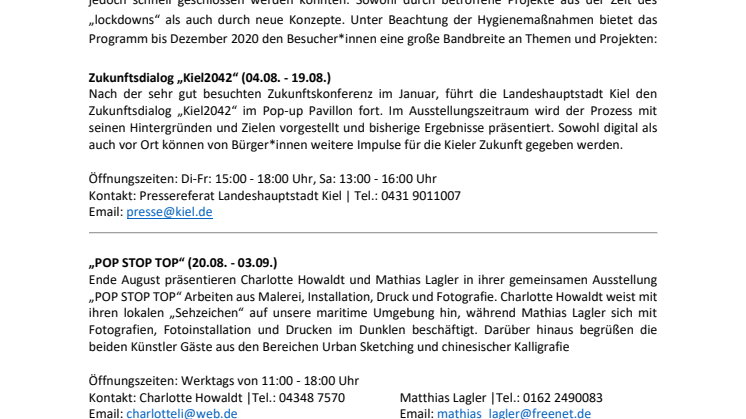 Pop Up Pavillon präsentiert vielfältiges Programm bis Ende des Jahres. Auftakt macht Kiel 2042