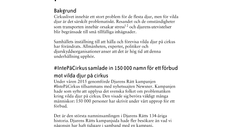 Skrivelse om vilda djur på cirkus