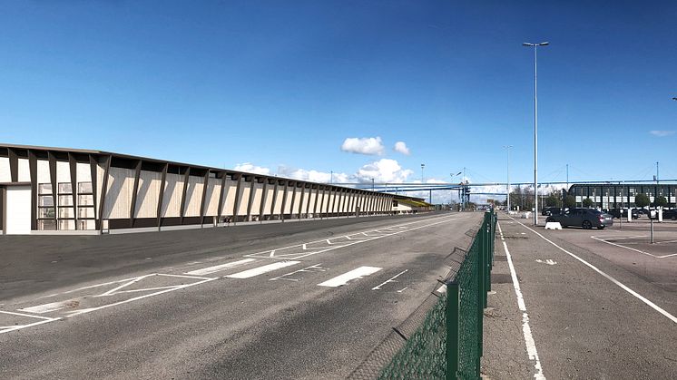 Fabriken i Värö kommer att bli en av Nordens största fabriker som tillverkar korslimmat trä. Illustration: Arkitektbolaget