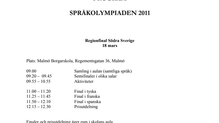 Program för regionfinal i Språkolympiaden