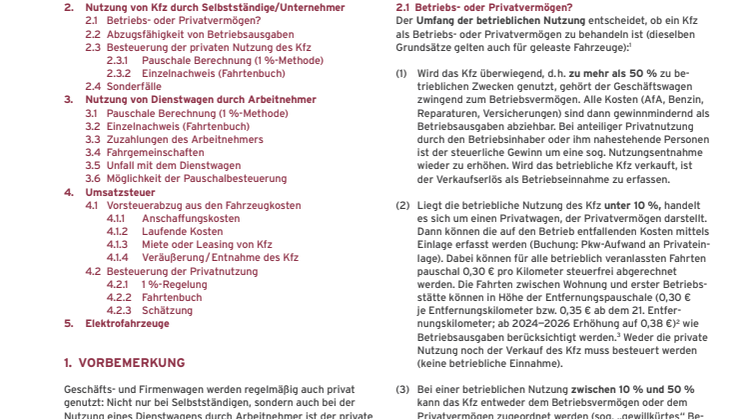 Merkblatt private KFZ-Nutzung im Steuerrecht