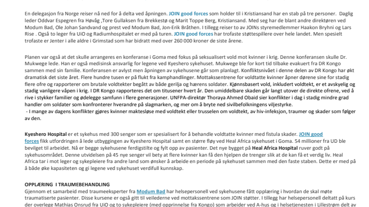 Sørlandsbasert bistandsorganisasjon åpner sykehus til 54 millioner kr for voldtatte kvinner i DR Kongo