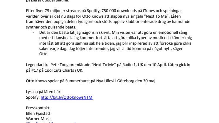 Otto Knows släpper nya singeln ”Next To Me”
