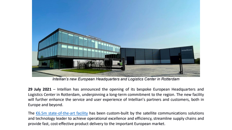 Intellian continues expansion with €6.5m investment in new state-of-the-art European Headquarters