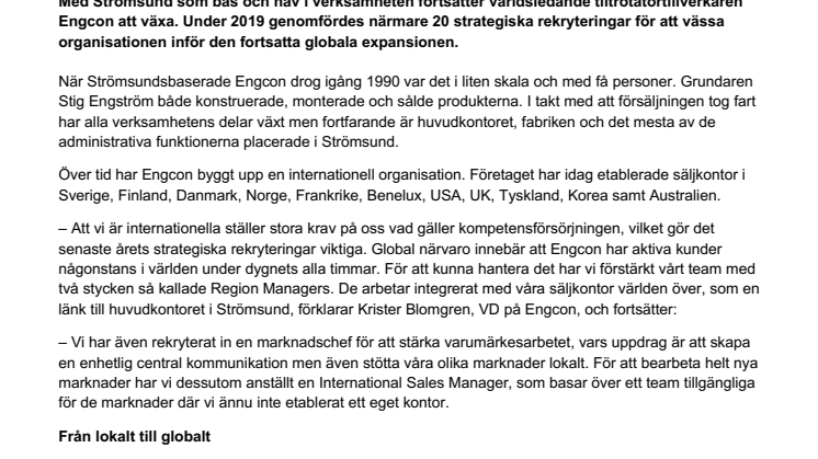 Engcon redo för fortsatt global expansion  – rekryterat 20 nyckelpersoner under 2019