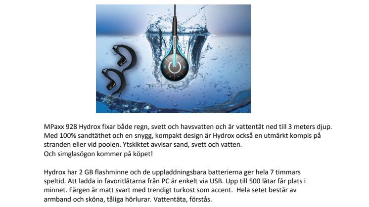 Vattentät MPaxx 928 Hydrox  MP3-spelare för blöta äventyr