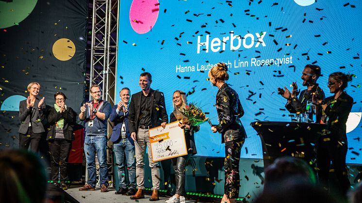 Confettiregn över Herbox i Innovatum Science Park Startup Challenge 2021