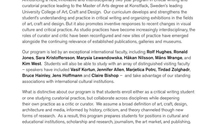 MA in Critical Writing and Curatorial Practice