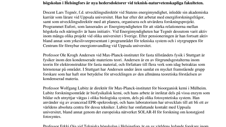 Fyra nya hedersdoktorer inom teknik och naturvetenskap