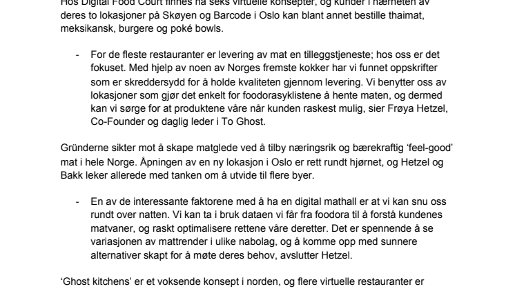 foodora tilrettelegger for Norges første digitale mathall