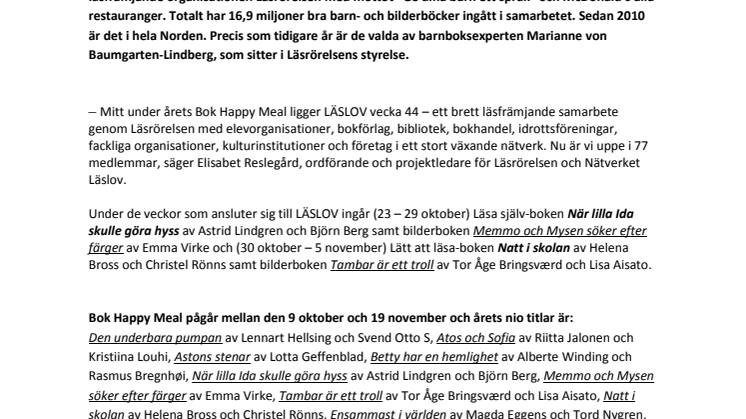 Bok Happy Meal ansluter sig till LÄSLOV