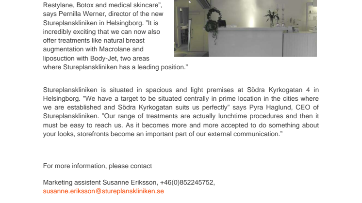 Stureplanskliniken opens new clinic in Helsingborg 