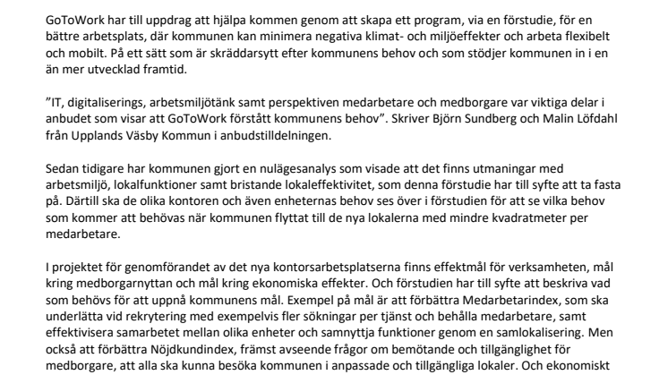 GoToWork tilldelas uppdrag av Upplands Väsby kommun