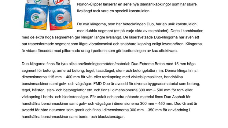 Nya diamantklingor från Norton-Clipper
