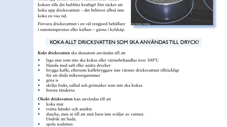 Faktablad kokning av dricksvatten