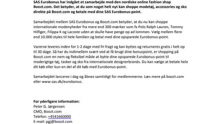 Nu kan du shoppe mode på Boozt.com og betale med dine SAS Eurobonus-point