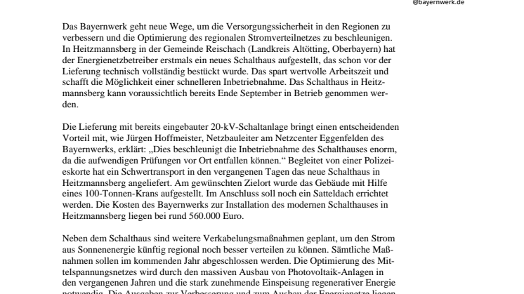 Schneller und besser: Bayernwerk installiert neues Schalthaus mit technischer Vollausstattung