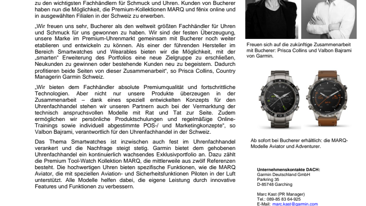 PM Garmin verkündet Zusammenarbeit mit Juwelier Bucherer