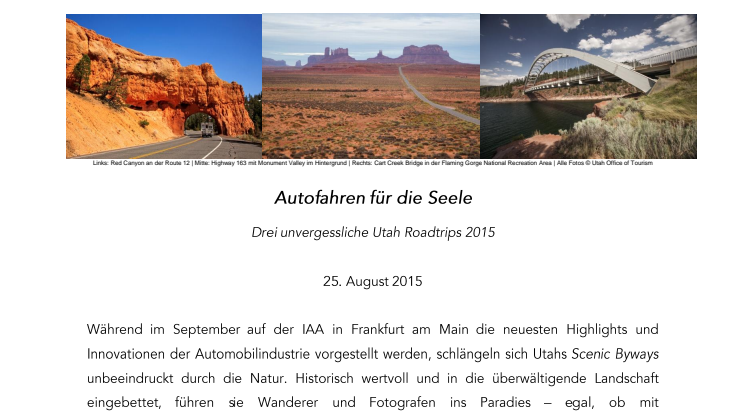 Autofahren für die Seele - Drei unvergessliche Utah Roadtrips 2015