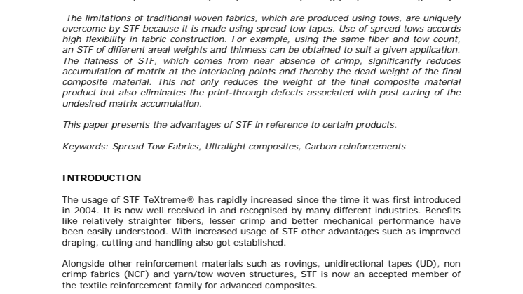 Paper: Advantages of Ultra Light Woven Spread Tow Fabrics