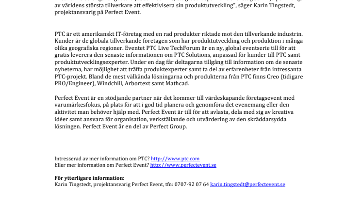 PTC får hjälp av Perfect Event med PTC Live TechForum