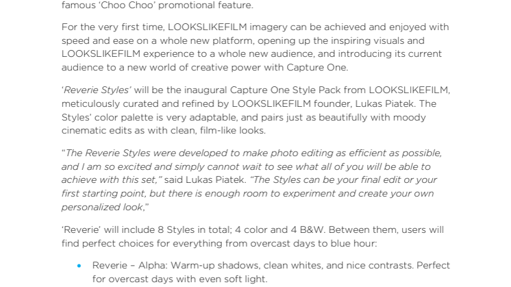 Capture One partners with LOOKSLIKEFILM to deliver its signature looks