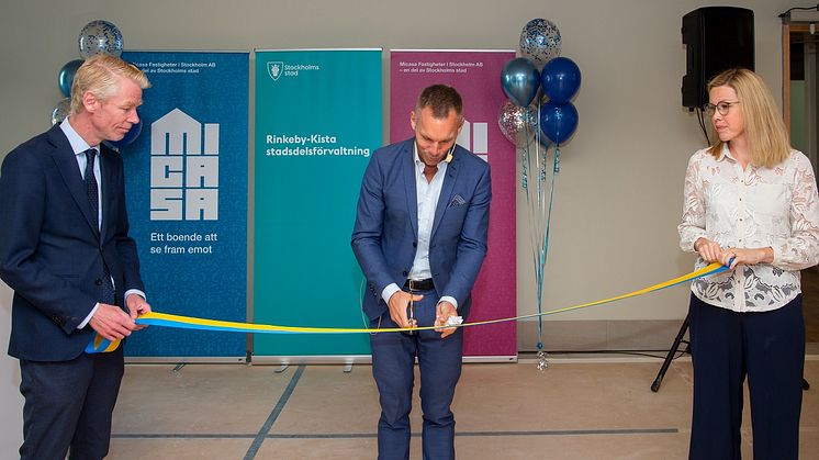 Ole Jörgen Persson, ordförande Rinkeby-Kista stadsdelsnämnd, Erik Slottner, äldreborgarråd, Michaela Hollis, styrelseordförande Micasa