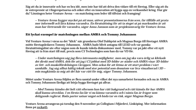 Spännande bolag söker entreprenörer på Venture Arena
