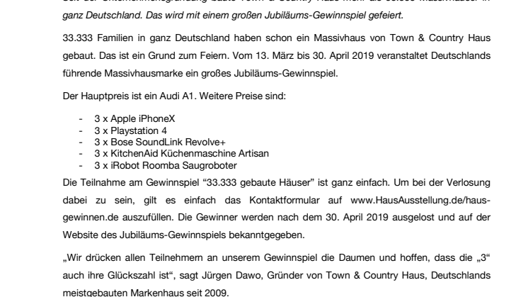 33.333 gebaute Häuser – Mitfeiern und gewinnen!