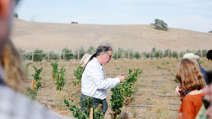 Randall Grahm med besökare på Bonny Doon Vineyards. Foto: Julie Cahill.