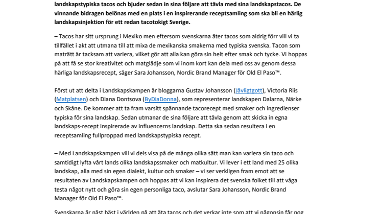 Old El Paso™ utmanar Sveriges landskap i tacokamp