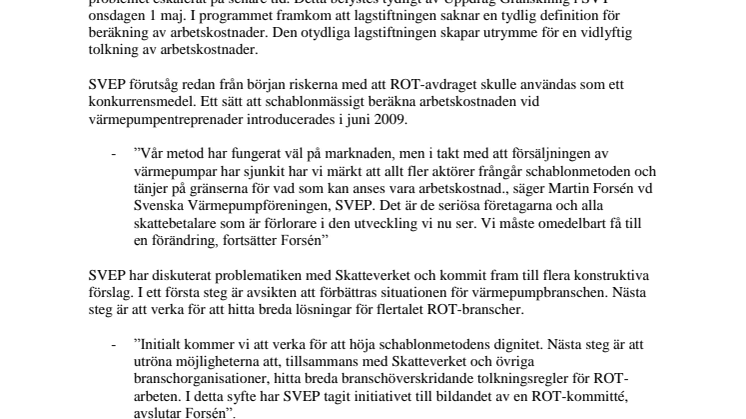 SVEP tar initiativ för att upprätthålla seriösa ROT-tjänster