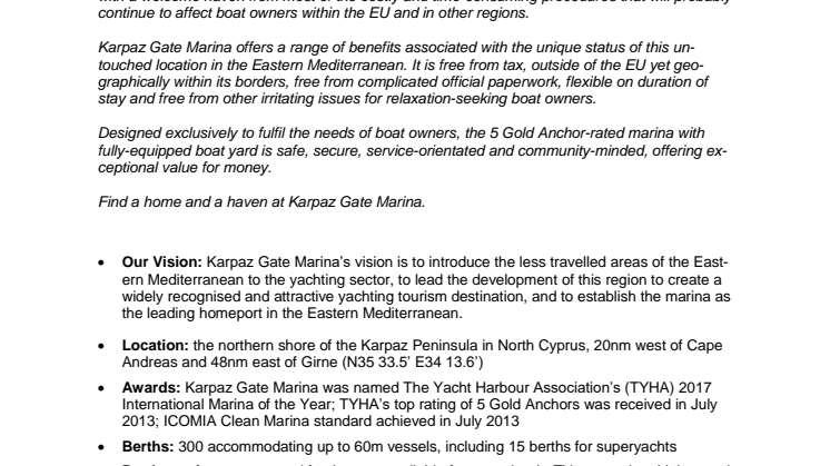 Karpaz Gate Marina Fact Sheet