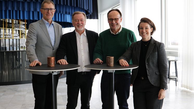 Mässan Entreprenad Live får nya förutsättningar för en långsiktig utveckling med Elmia som ny ägare. Fr.v: Agne Bengtsson, vd Elmia, Hans-Erik Kristensson och Peter Eriksson, tidigare ägare samt Anna-Karin Zinnerfors, affärsområdeschef Elmia.