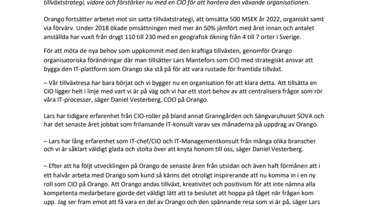 Orangos tillväxtresa fortsätter, förstärker med en CIO