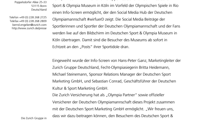 Zurich ermöglicht Social Media Hub im Deutschen Sport & Olympia Museum