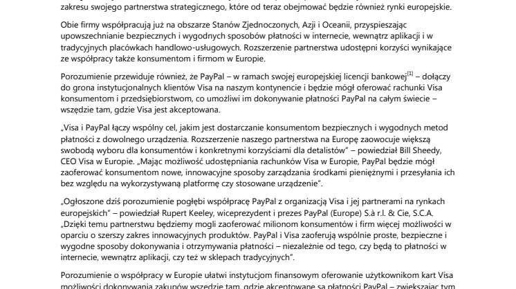 Visa i PayPal rozszerzają współpracę na Europę