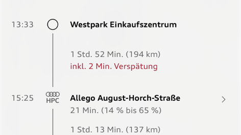 Audi e-tron-ruteplanlægger (app turplan)