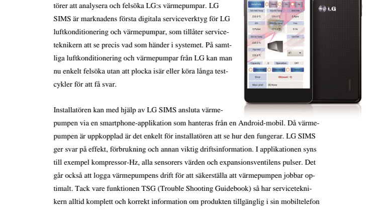 LG ELECTRONICS LANSERAR TRÅDLÖST SERVICEVERKTYG  FÖR LUFTKONDITIONERING OCH VÄRMEPUMPAR