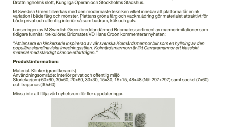 Bricmate storsatsar på exklusiv klinkerserie inspirerad av Kolmårdsmarmor