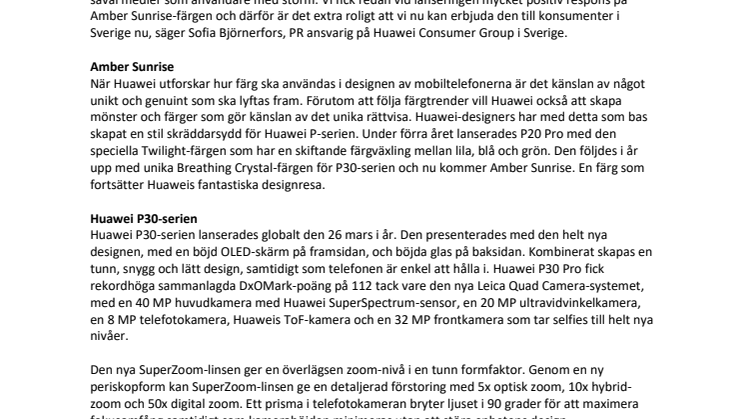 Huawei P30 Amber Sunrise till Sverige 