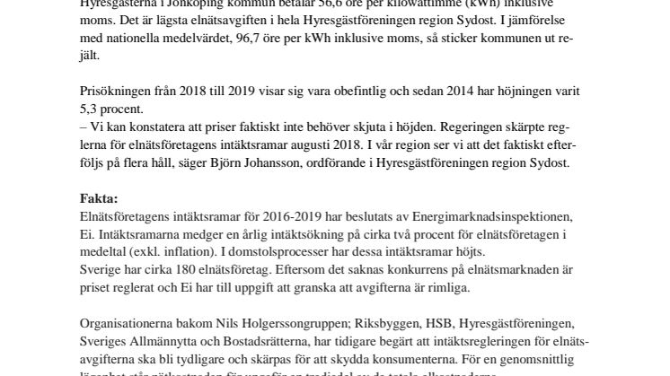 ​Lägst elnätsavgift för hyresgästerna i Jönköping 