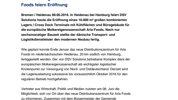 Neues Kühllager in Heidenau: DSV und Arla Foods feiern Eröffnung