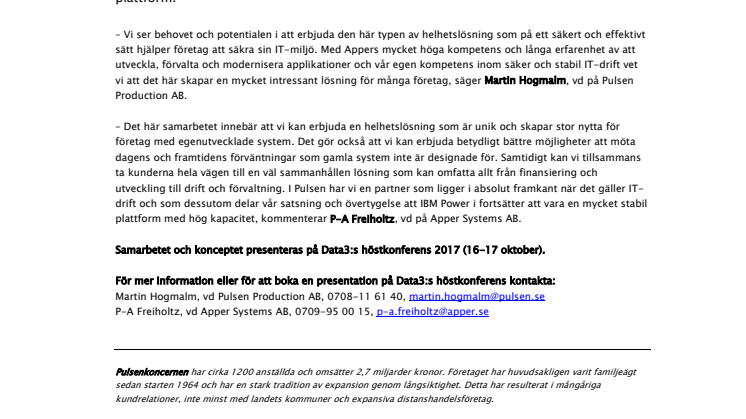 Pulsen och Apper tecknar samarbetsavtal - Framtidssäkrar egenutvecklade IT-system med ny helhetslösning
