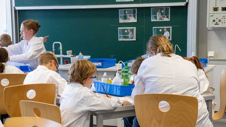 Die kleinen Forscher arbeiten konzentriert an ihren Versuchen im Rahmen des Ferienprogramms an der Uni Vechta