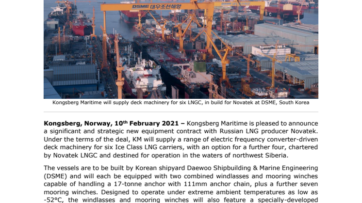 Kongsberg Maritime wins contract to deliver deck machinery for Novatek Ice Class LNGC 