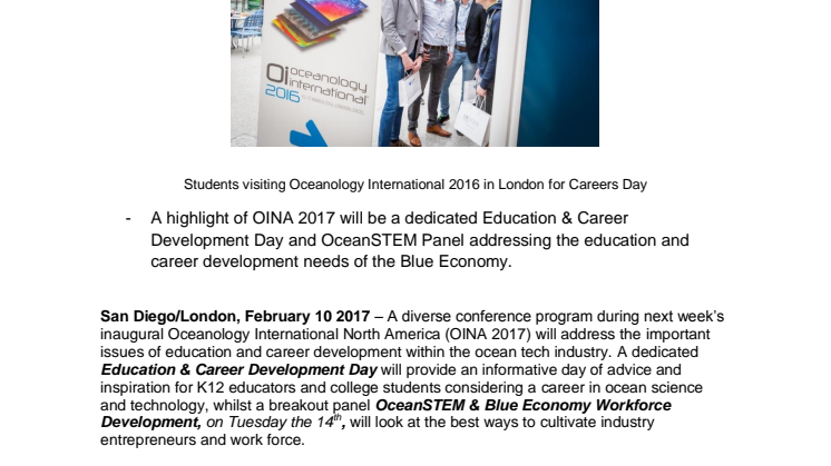 OINA 2017: Education & Career Development Day Set to Inspire the Next Generation of Marine Science Professionals