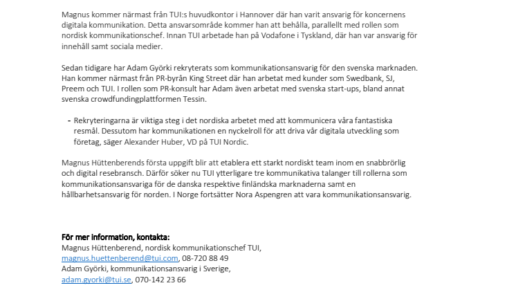 TUI värvar kommunikatörer