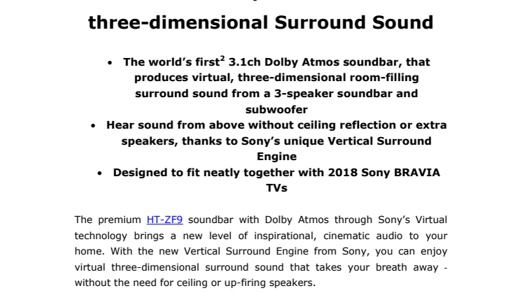 ​Verdens første Dolby Atmos soundbar med virtuel, 3D surroundlyd