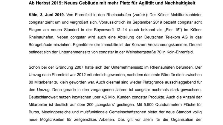 congstar zieht um und bleibt in Köln